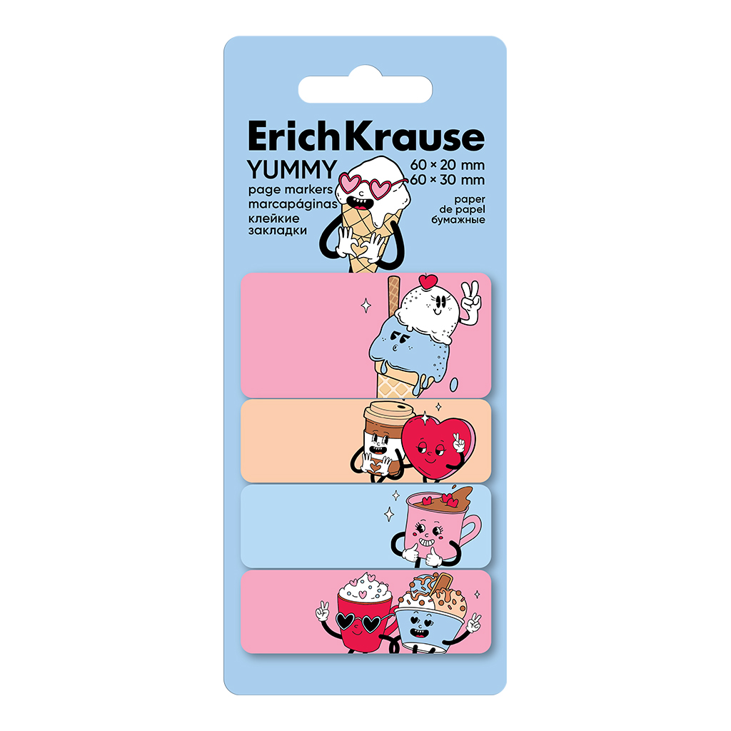 Клейкие закладки бумажные ErichKrause Yummy, 60x20 мм, 60x30 мм, 80 листов