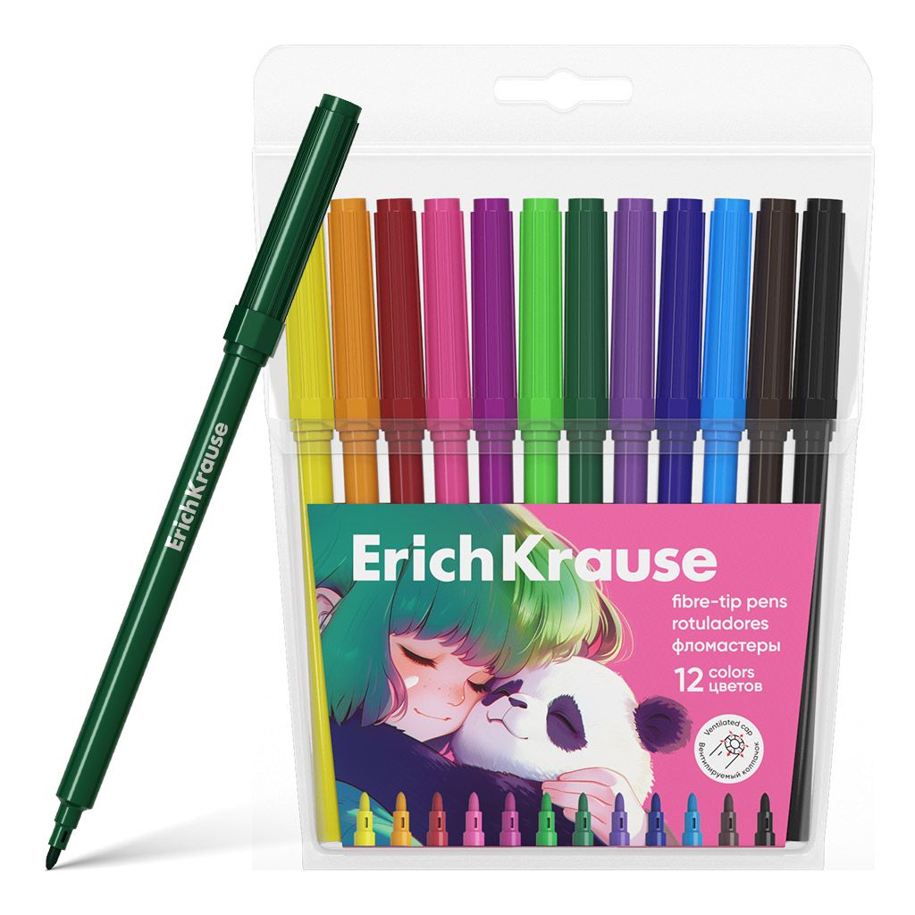 Фломастеры  12цв "Erich Krause. Panda Hugs", вент.колпачок, блистер