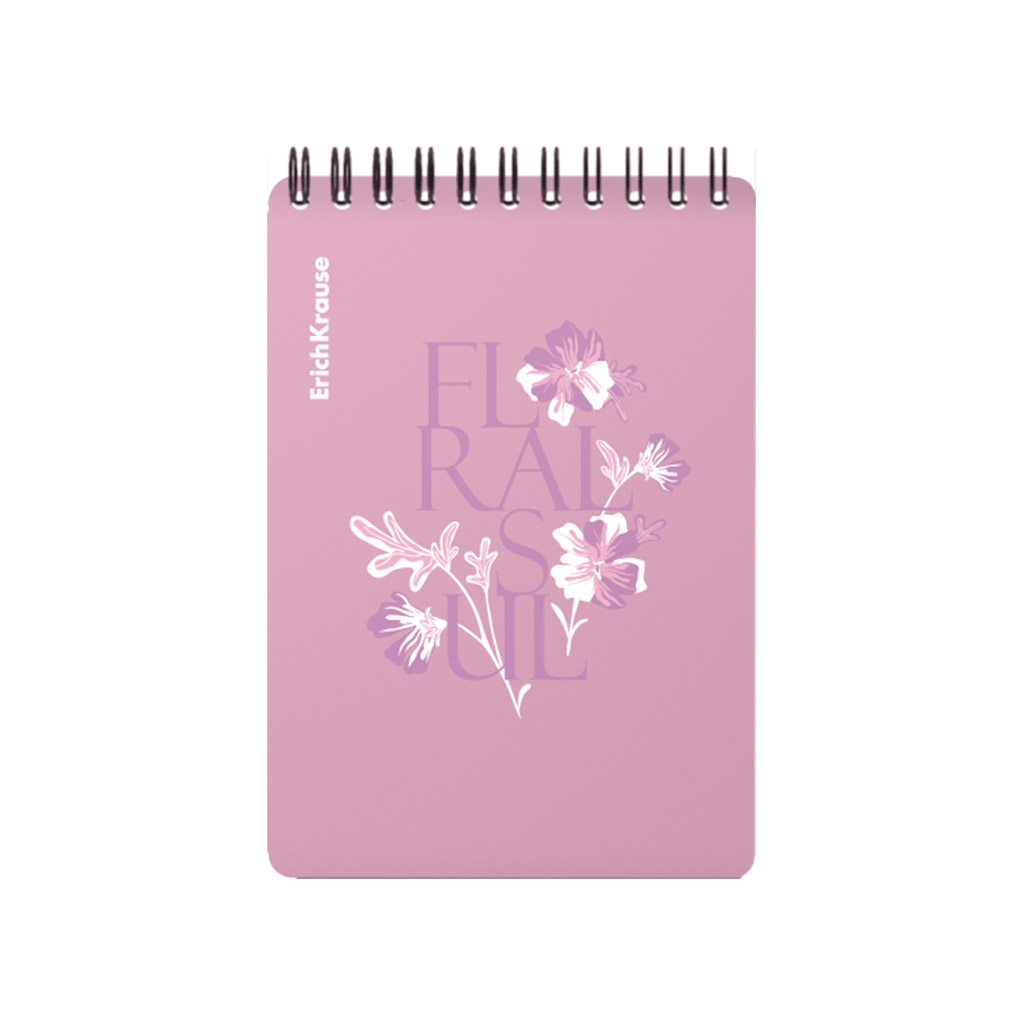 Блокнот с пластиковой обложкой на спирали ErichKrause Floral Soul, А6, 80 листов, клетка