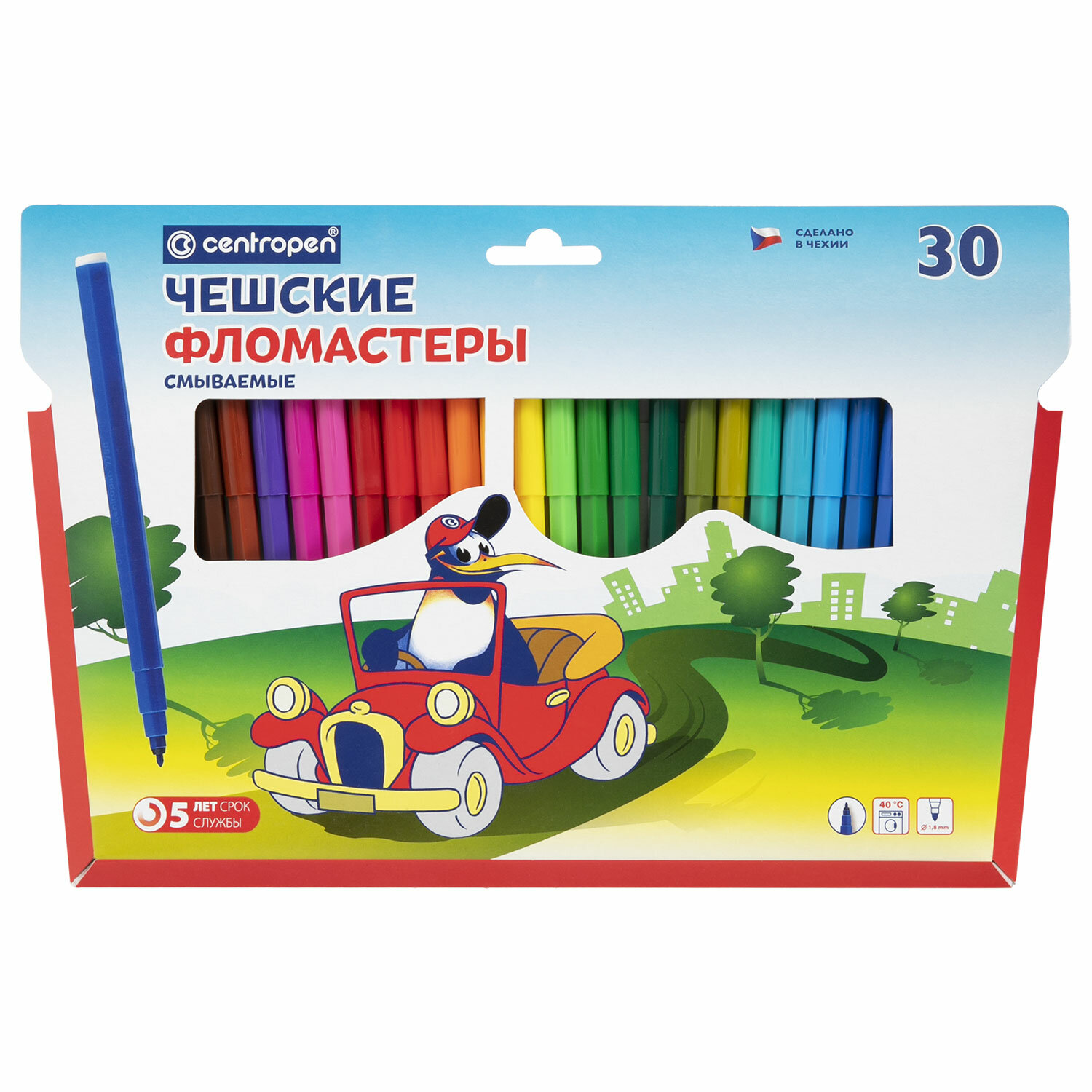 Фломастеры  30цв "Centropen. Пингвины", карт.упак., европодвес