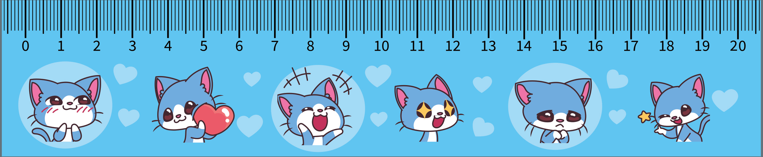 Закладка с линейкой 20см, "Коты"