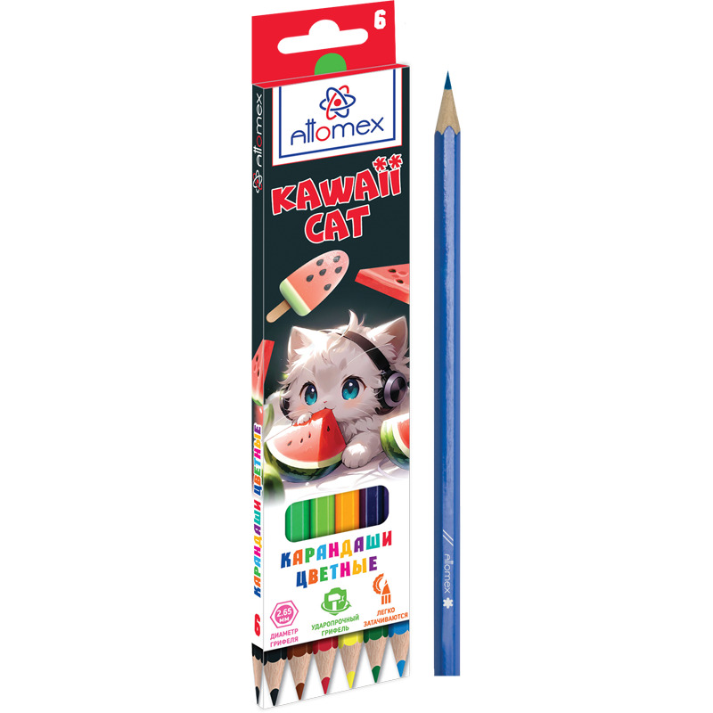Карандаши цвет.  6цв  Attomex Kawaii Cat"  М, шестигранные