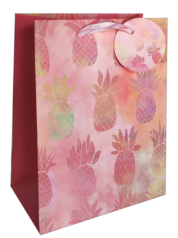 Пакет подар. бумажн. 18*23*10 см 210 гр/м2  Pink Batik. Ананас, мат.лам