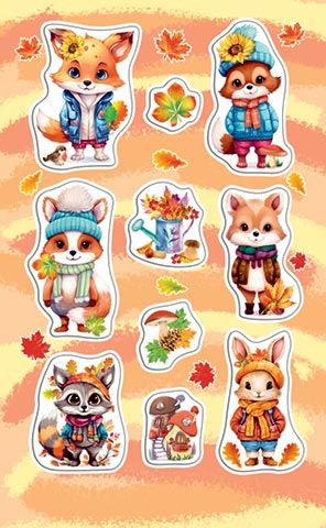 Наклейки детские 15*9см  "Лисы"
