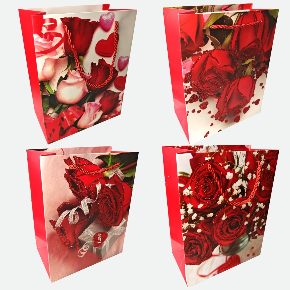 Пакет подар. бумажн. 18*24*8,5 см 210 гр/м2 Redrose, 4 дизайна