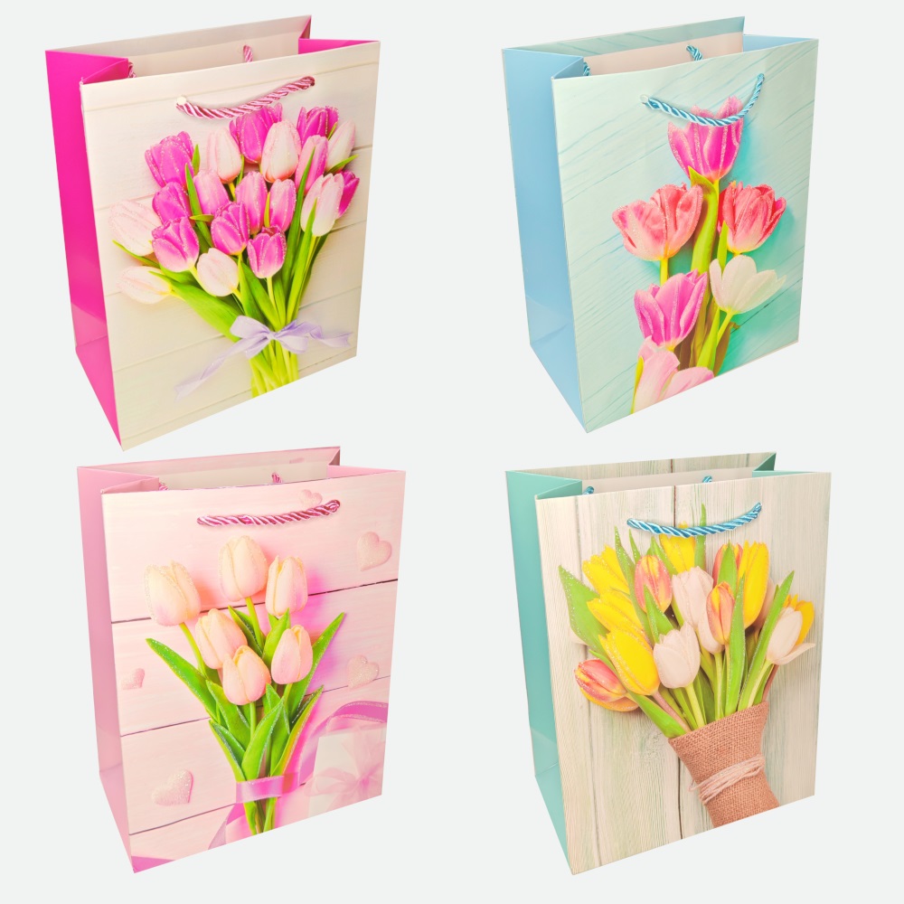 Пакет подар. бумажн. 31*40*12 см 210 гр/м2 Tulip, 4 дизайна
