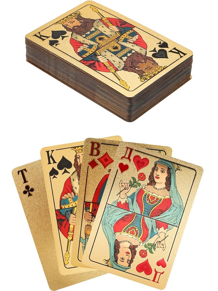 Карты игральные 54шт,  "5000" пластик, золотистые