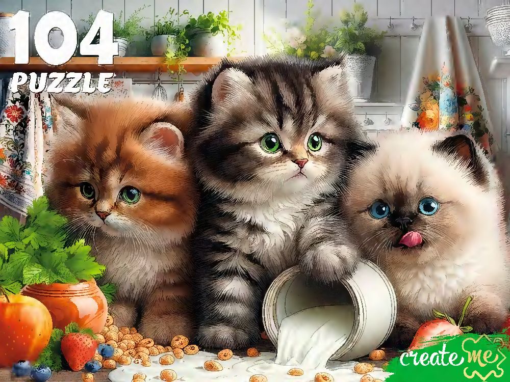 Пазлы  104 элемента  230*330мм   "Три котенка на кухне"