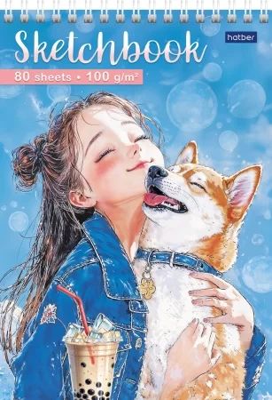 Скетчбук А5  80л., гребень, 100гр/м2 "Настроение Bubble Tea" жестк.подл.