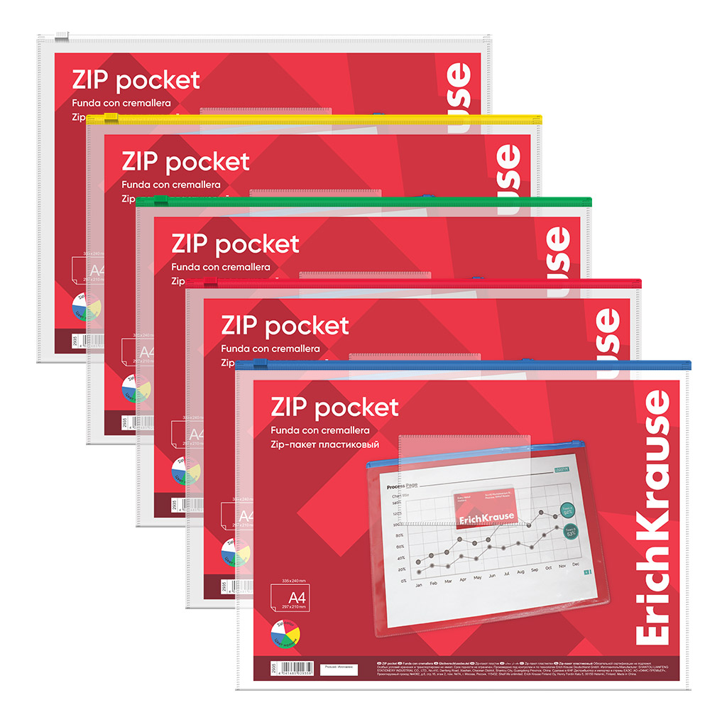Zip-пакет пластиковый ErichKrause PVC Zip Pocket, A4, прозрачный (в пакете по 12 шт.)