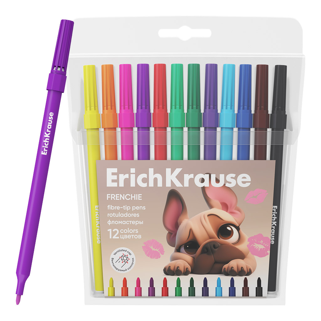Фломастеры ErichKrause Frenchie, 12 цветов (в футляре с европодвесом 12 шт)