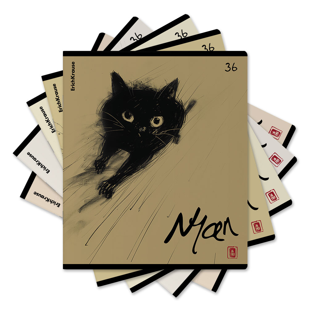 Тетрадь школьная ученическая ErichKrause Blur Cat, 36 листов, клетка_MIX-PACK
