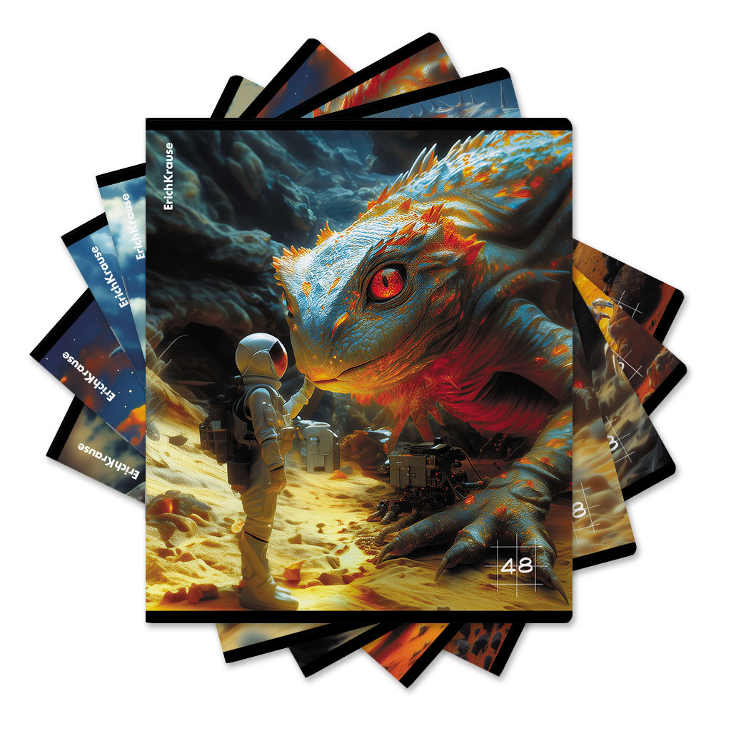 Тетрадь общая ученическая ErichKrause Cosmo Dragons, 48 листов, клетка, глянцевая ламинация_MIX-PACK