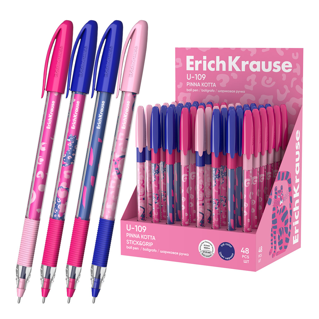Ручка шариковая ErichKrause U-109 Stick&Grip Pinna Kotta 1.0, Ultra Glide Technology, цвет чернил синий (в коробке-дисплее по 48 шт.)