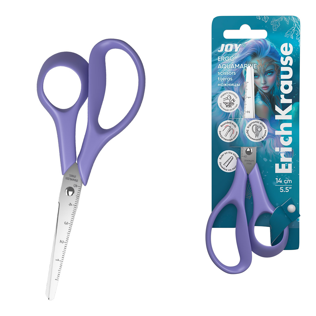 Ножницы ErichKrause JOY ® Ergo Aquamarine, 14см, сиреневый (в блистере по 1 шт.)