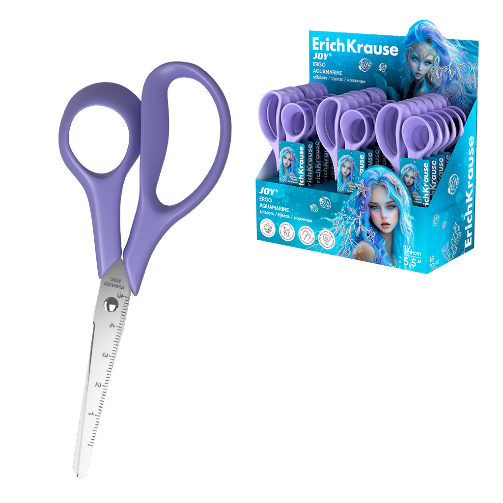 Ножницы ErichKrause JOY ® Ergo Aquamarine, 14см, сиреневый (в дисплее по 18 шт.)