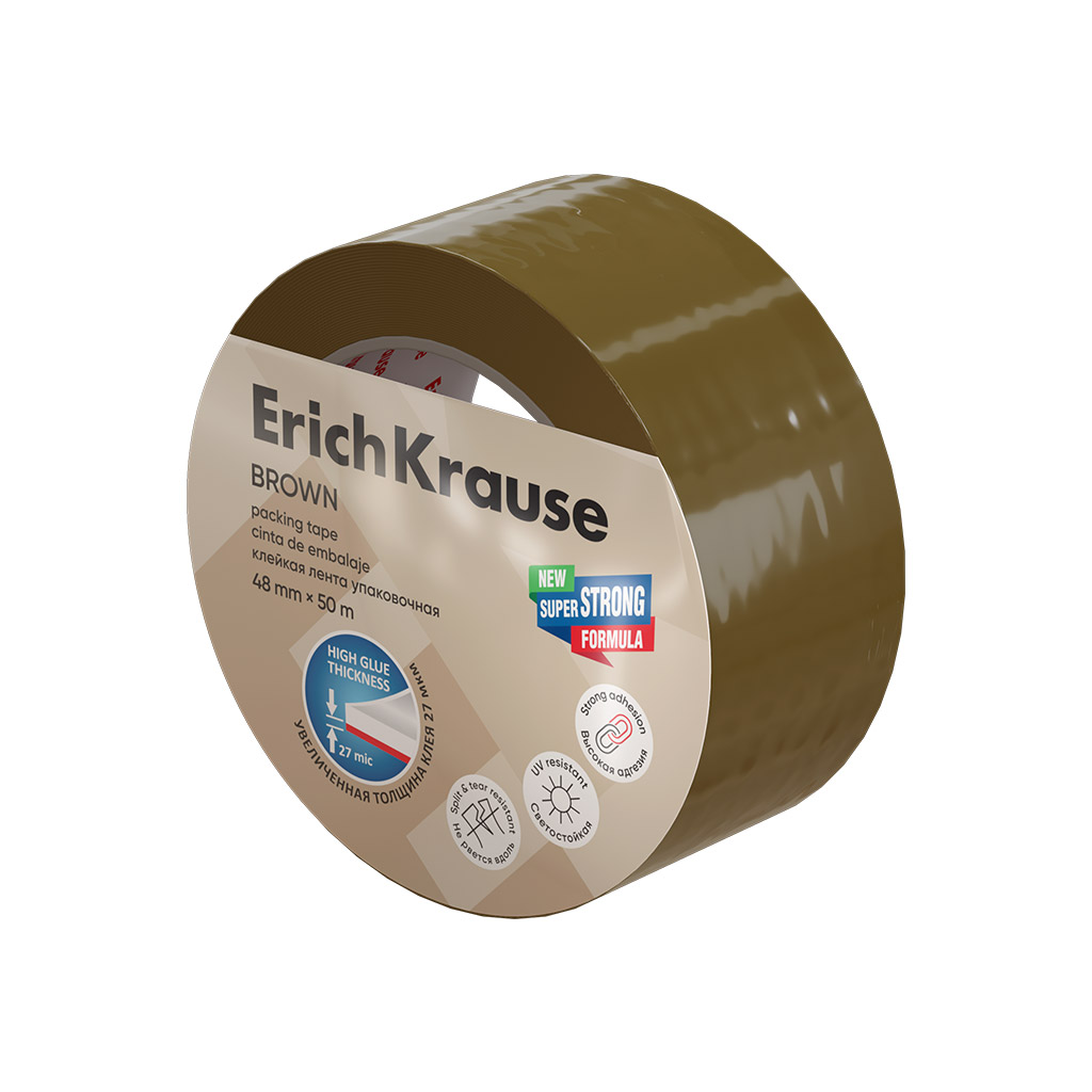 Клейкая лента упаковочная ErichKrause Brown, 48mmх50m, коричневый (в пленке по 1шт.)