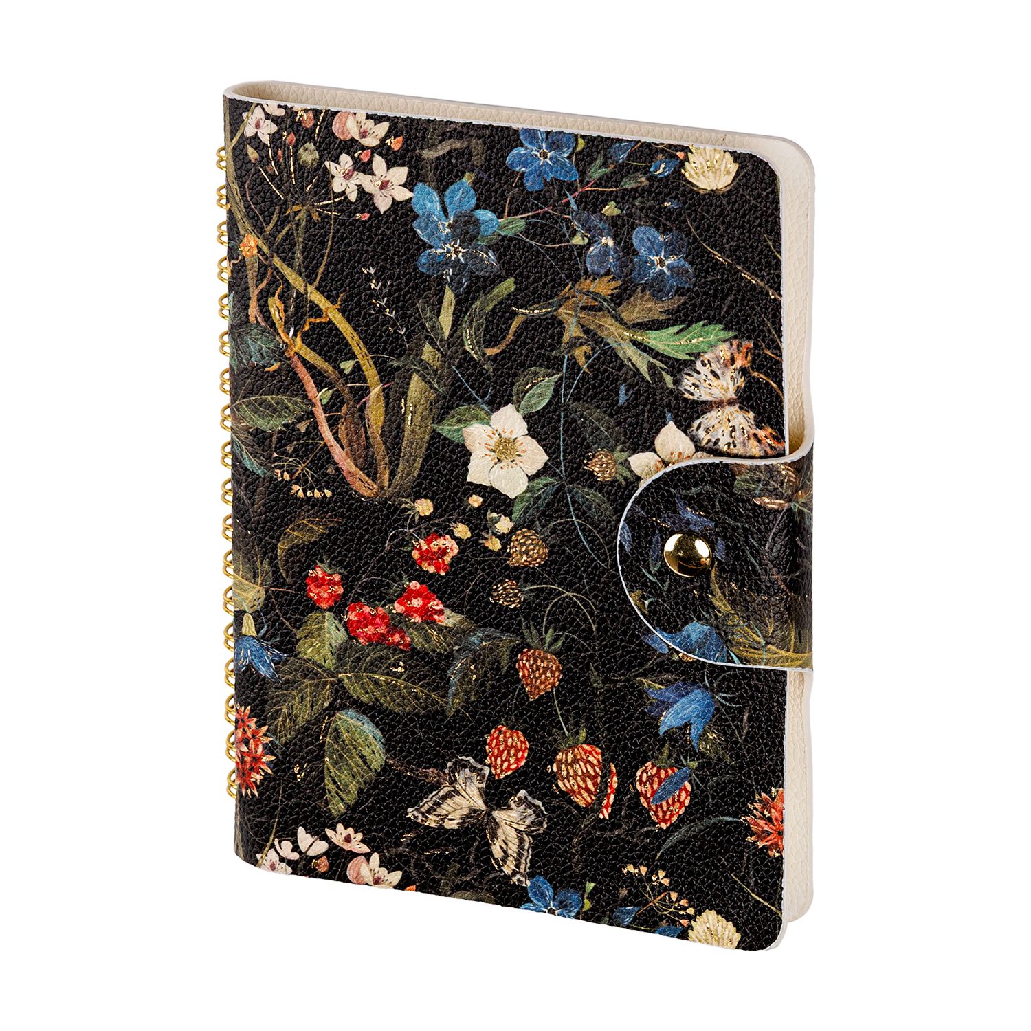 Ежедневник недат. А6 136л., кожзам, мягк.обл., гребень "Flora. Лесные ягоды" магнит.хлястик