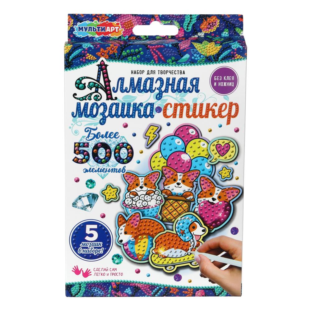 Мозаика алмазная-стикер 5 дизайнов "Корги"