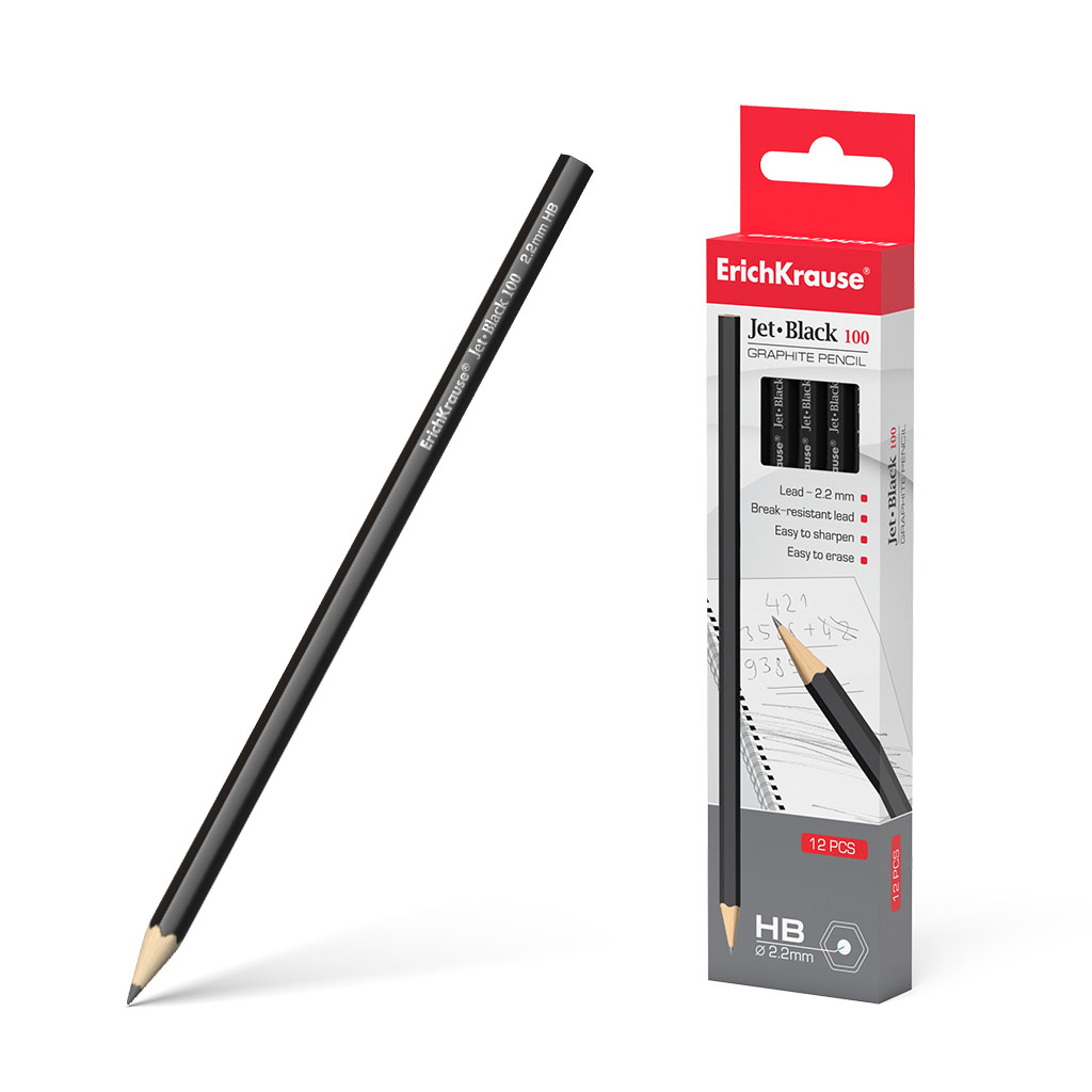 Чернографитный шестигранный карандаш ErichKrause® Jet Black 100 HB (в коробке по 12шт.)