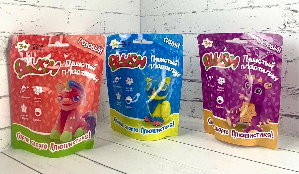 Пластилин пушистый 80гр, "PLUSH", ассорти