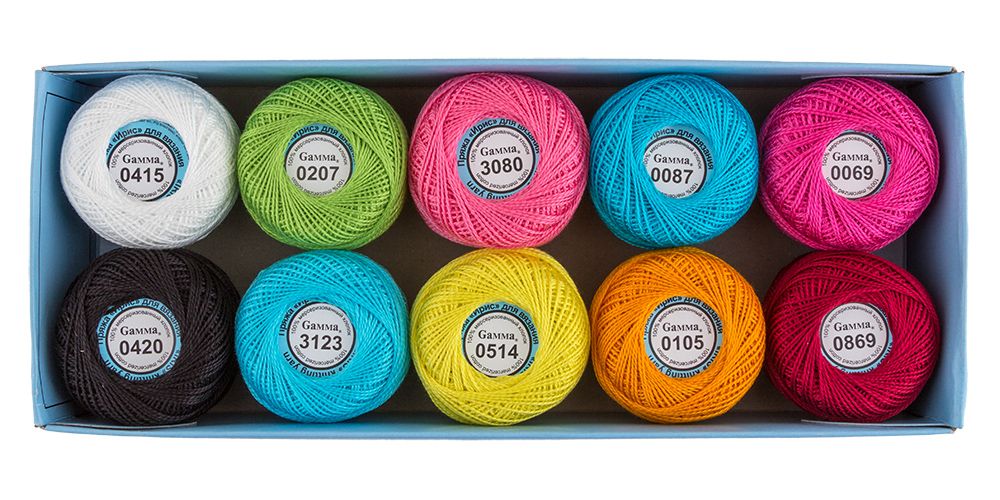 Пряжа Ирис ассорти №16 100% хлопок 10гр., 82м, 10шт