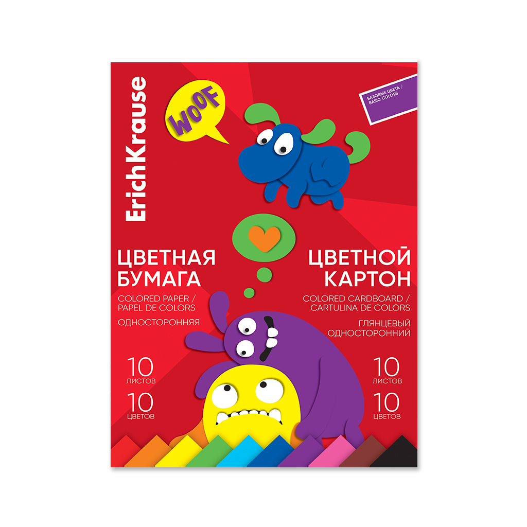 Набор цв.бум.и картона глянцевого на клею ErichKrause, Jolly Friends, А4, 20 листов, по 10 цв., игрушка-набор для детского творчества