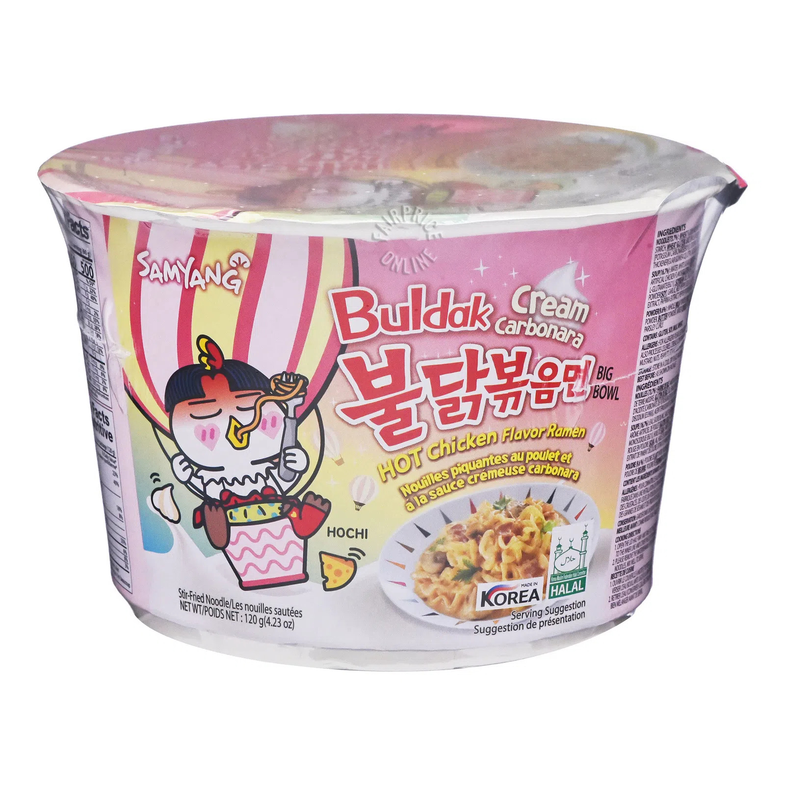 Лапша быстрого приготовления со вкусом жгучей курицы карбонара "SAMYANG" 120гр./банка