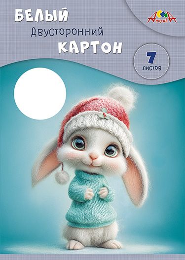 Картон белый А4  7л. мелов., двустор., пл. 200 гр/м2 "Милый зайчонок", в папке
