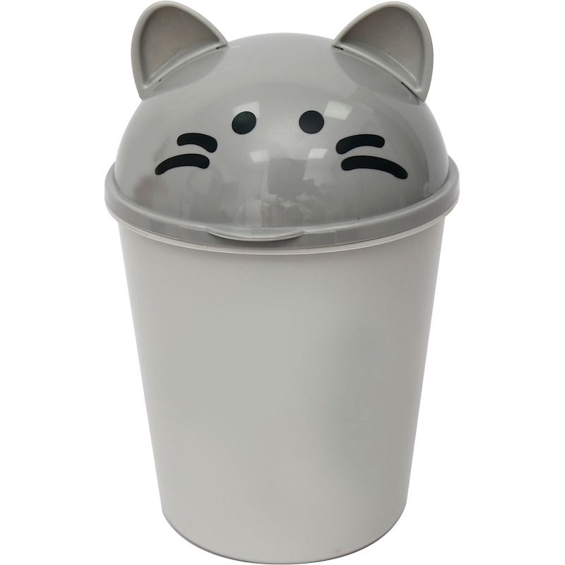 Контейнер для мусора наст."deVENTE. Ghost Meow" с крышкой, серый
