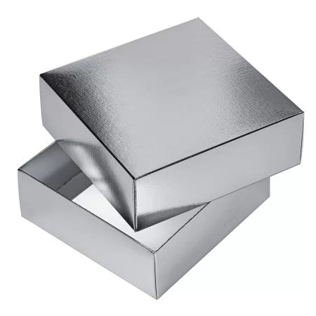 Коробка подарочная самосборная "METALLIC Серебро" 18*18*6,5см, европодвес