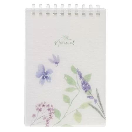 Блокнот А6 пластик, эластичн.гребень, 80л. "Natural blue flowers" тисн.фольгой