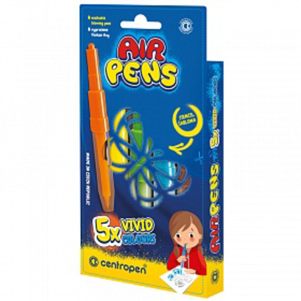 Фломастеры воздушные  5цв "Centropen AirPens Vivid" с трафаретом
