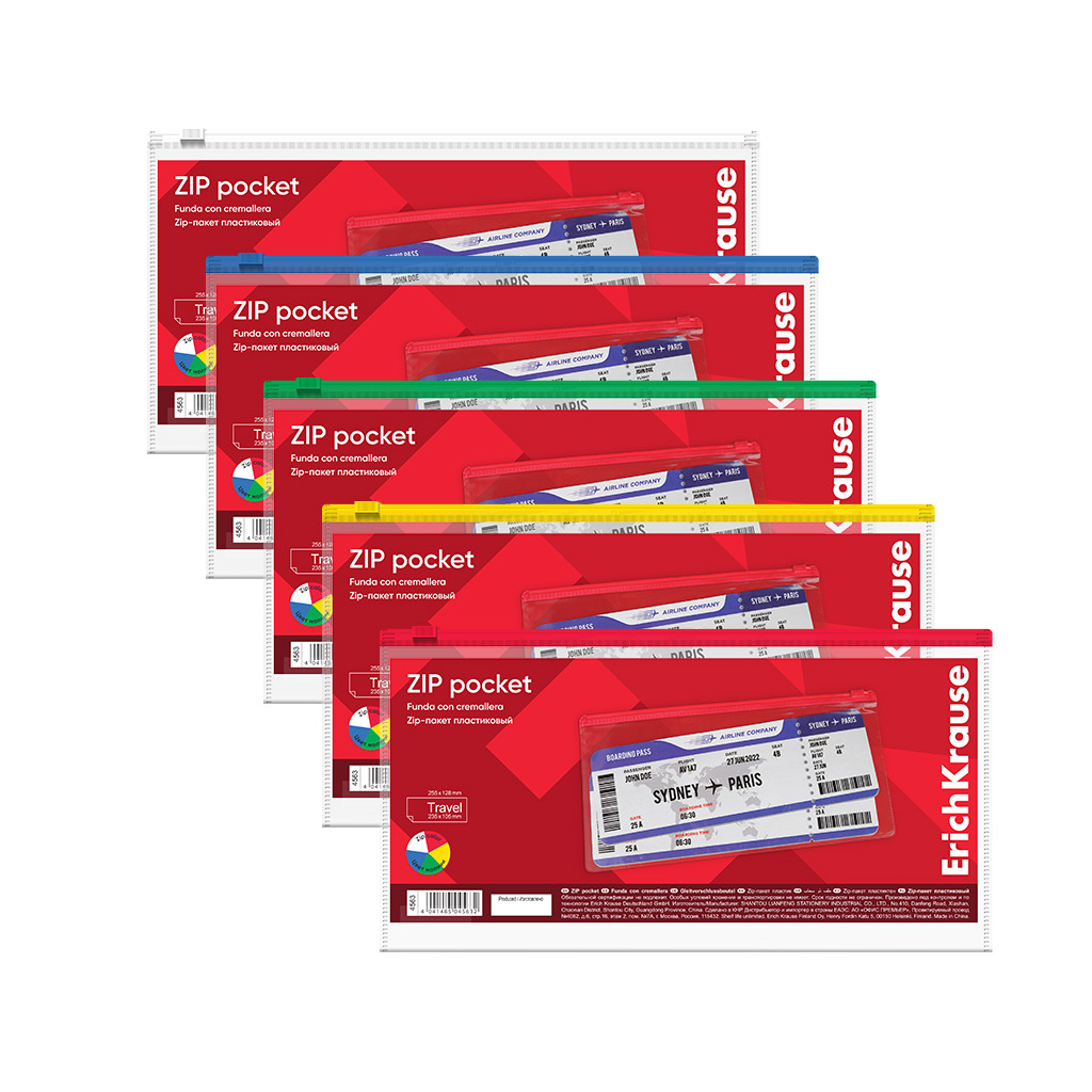 Zip-пакет пластиковый ErichKrause PVC Zip Pocket, Travel, прозрачный (в пакете по 12 шт.)