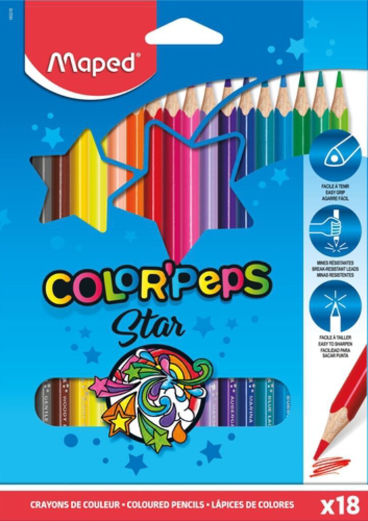 Карандаши цвет. 18цв  Maped Color Peps  трехгранные, ударопрочные, карт.упак.