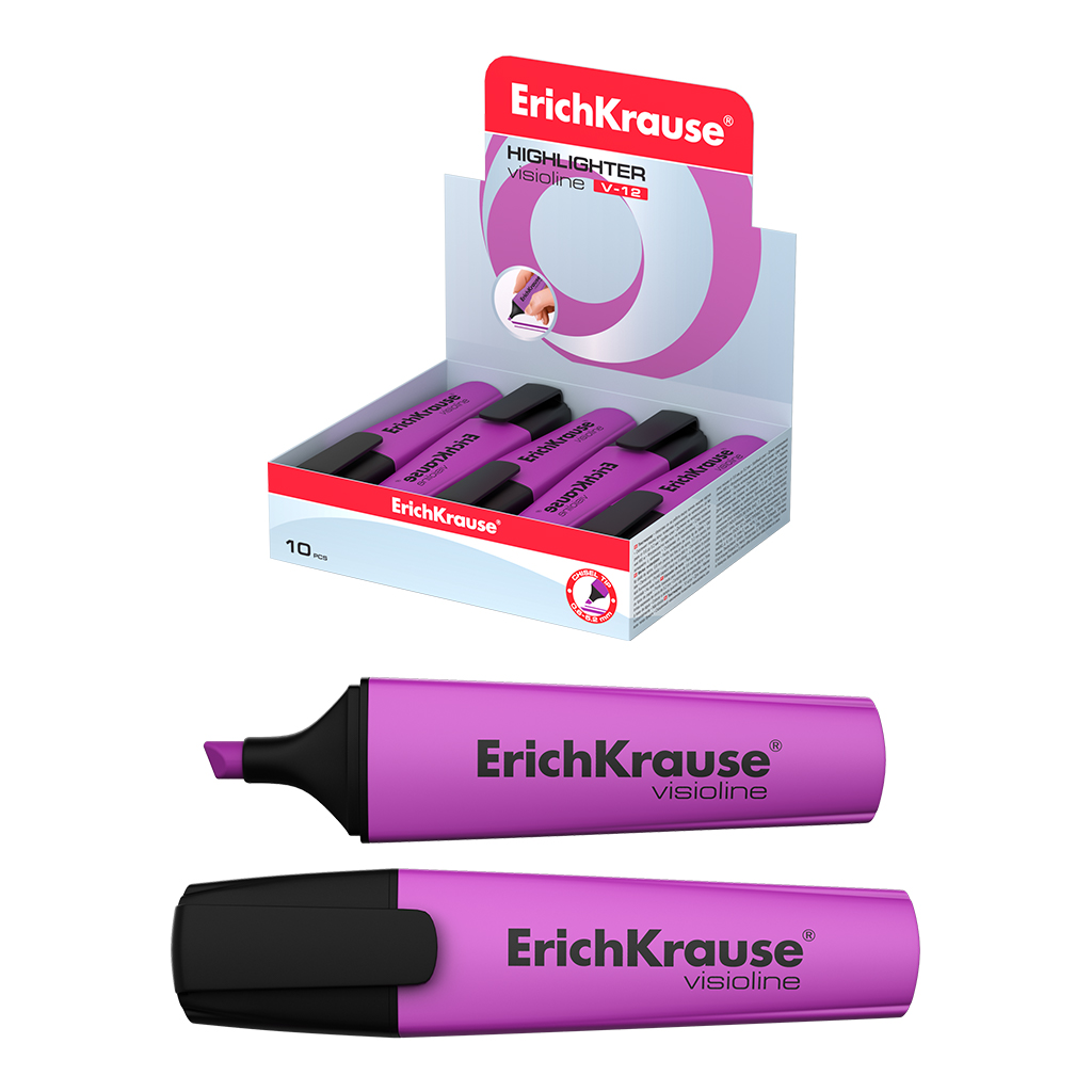 Текстмаркер ErichKrause Visioline V-12 Neon, цвет чернил фиолетовый (в коробке-дисплее по 10 шт.)