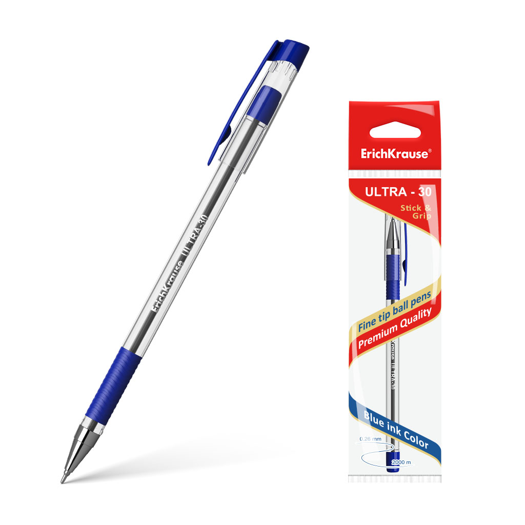 Ручка шариковая ErichKrause ULTRA-30 Stick&Grip Classic 0.7, Super Glide Technology, цвет чернил синий (в пакете)