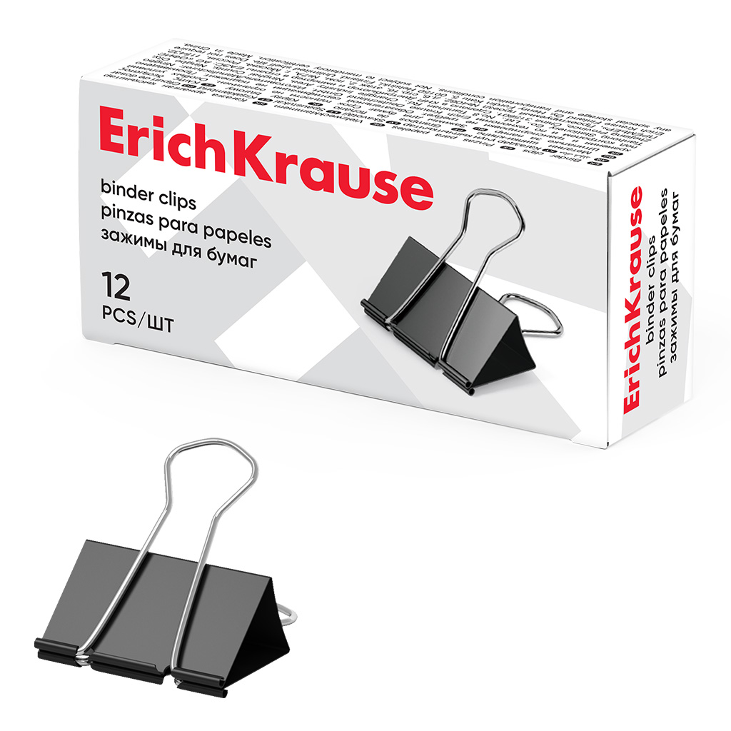 Зажимы для бумаг ErichKrause Classic, 32мм, черный  (в коробке по 12 шт.)