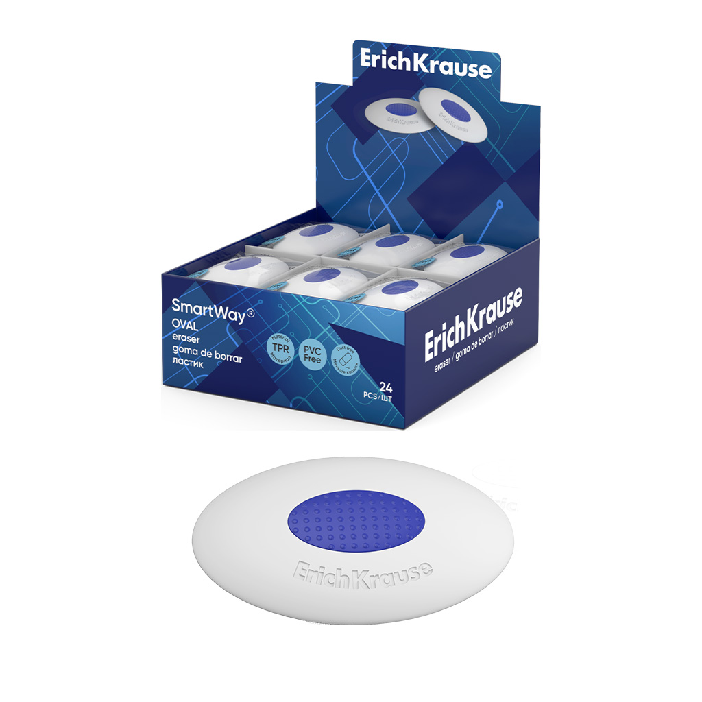 Ластик с пластиковым держателем ErichKrause SmartWay® Oval (в пакете с европодвесом) (в коробке по 24 шт.)