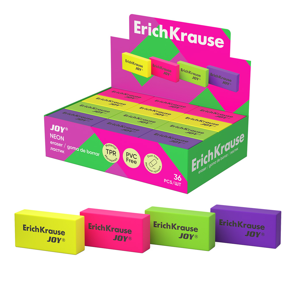 Ластик ErichKrause JOY® Neon (в коробке по 36 шт.)