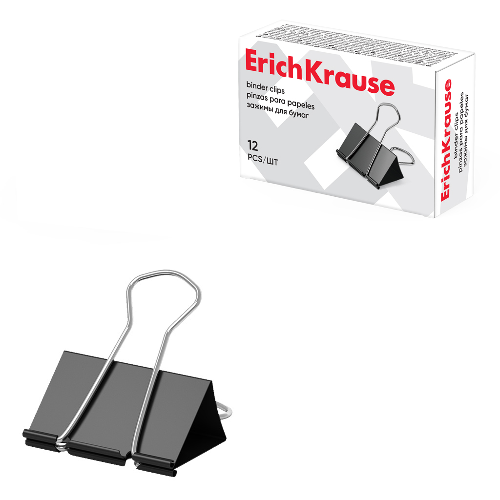 Зажимы для бумаг ErichKrause Classic, 51мм, черный (в коробке по 12 шт.)