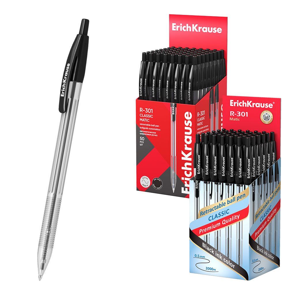 Ручка шариковая автоматическая ErichKrause R-301 Matic Classic 1.0, цвет чернил черный (в коробке по 50 шт.)