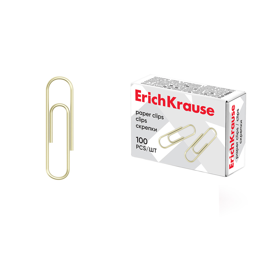 Скрепки металлические омедненные ErichKrause 33мм (в коробке по 100 шт.)