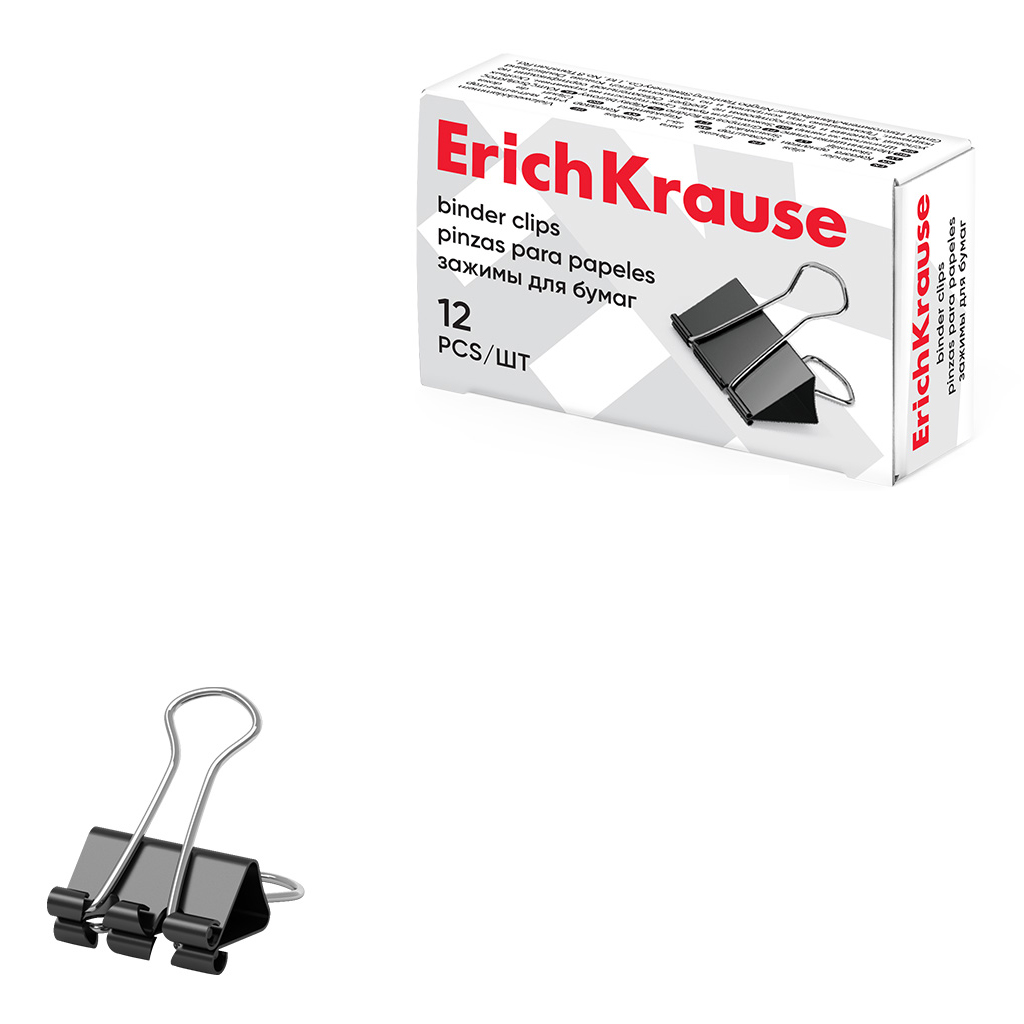 Зажимы для бумаг ErichKrause Classic, 19мм, черный  (в коробке  по 12 шт.)
