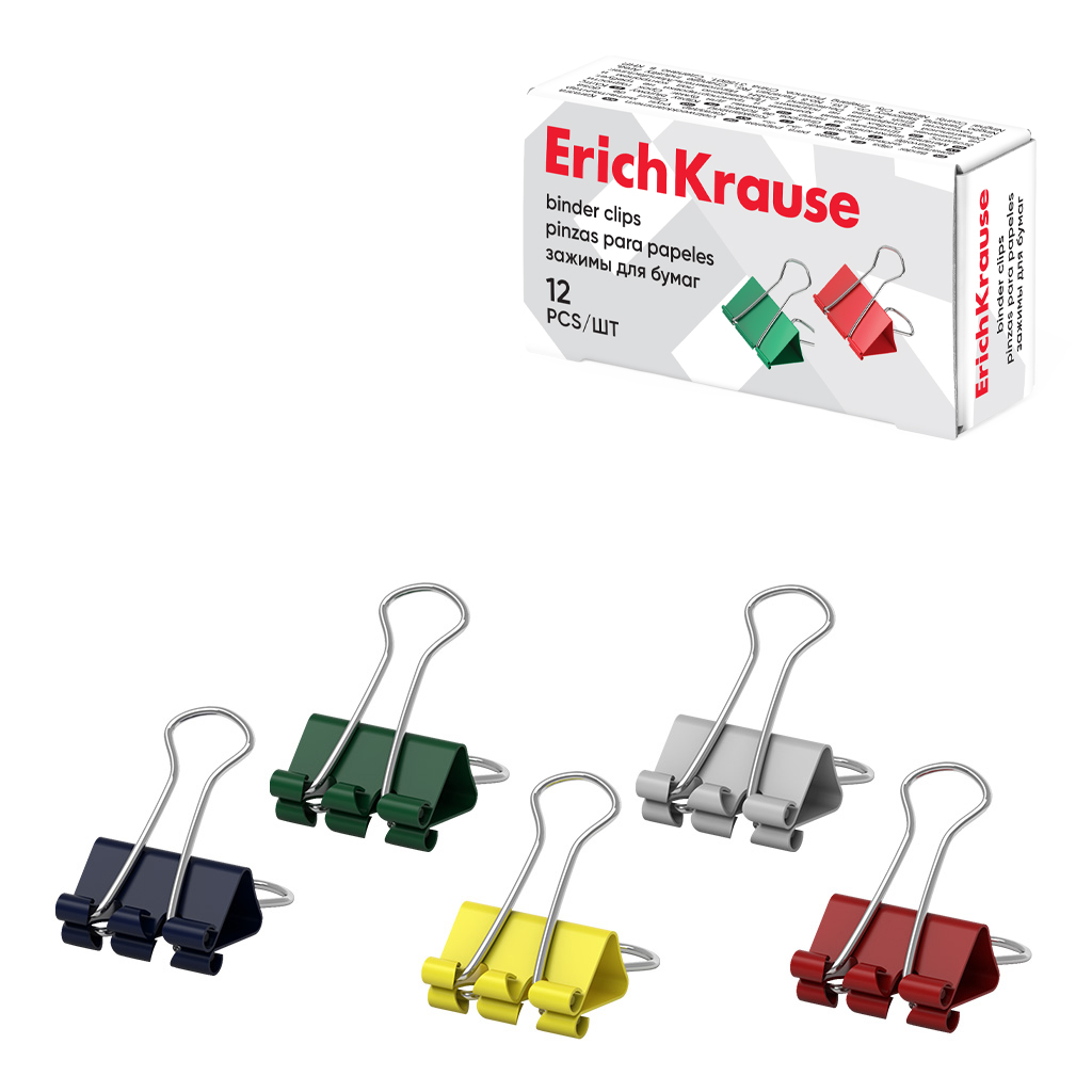 Зажимы для бумаг ErichKrause Classic, 15мм, ассорти (в коробке по 12 шт.)