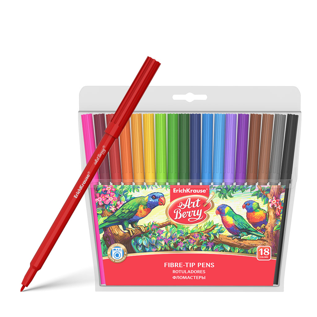 Фломастеры ArtBerry® Super Washable 18 цветов (в футляре с европодвесом 18 шт)