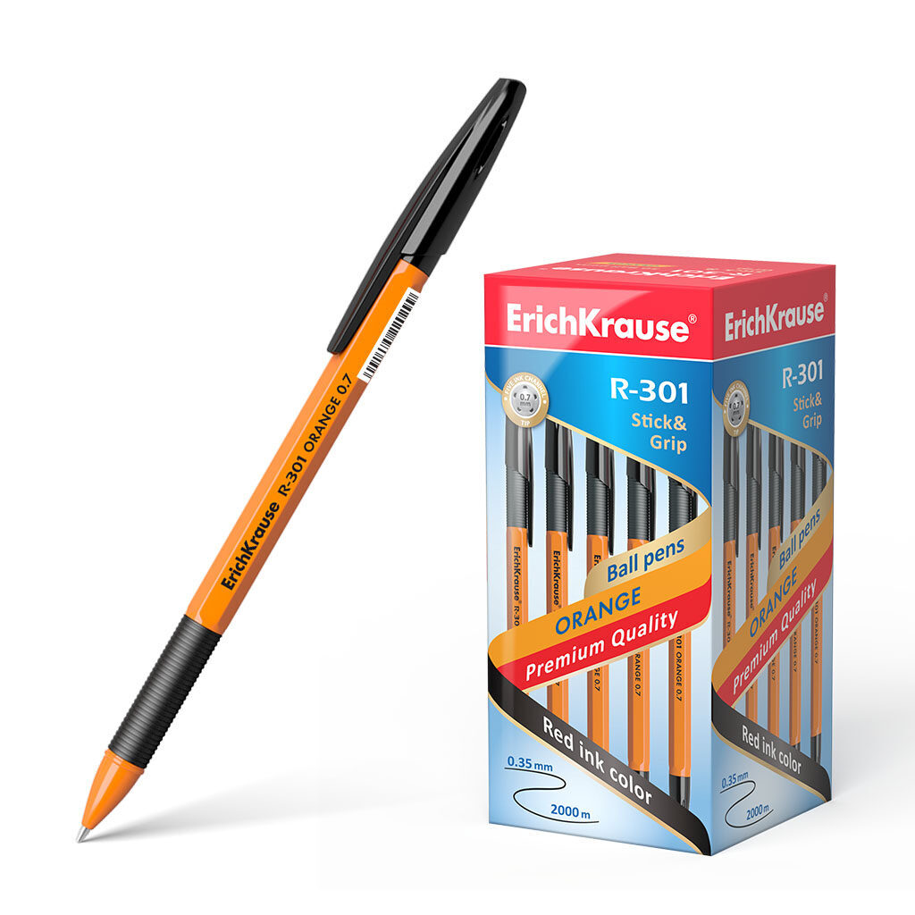 Ручка шар. ЕК R-301 Stick&Grip Orange чёрная, 0,7мм