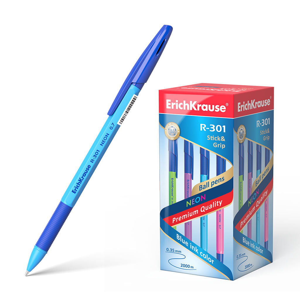 Ручка шар. ЕК R-301 Stick&Grip Neon синяя, 1мм