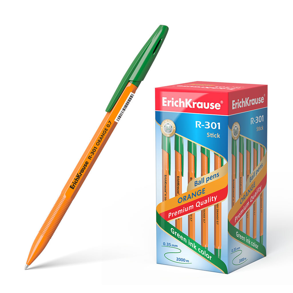 Ручка шар. ЕК R-301 Stick Orange зелёная, 0,7мм, пласт.корп.