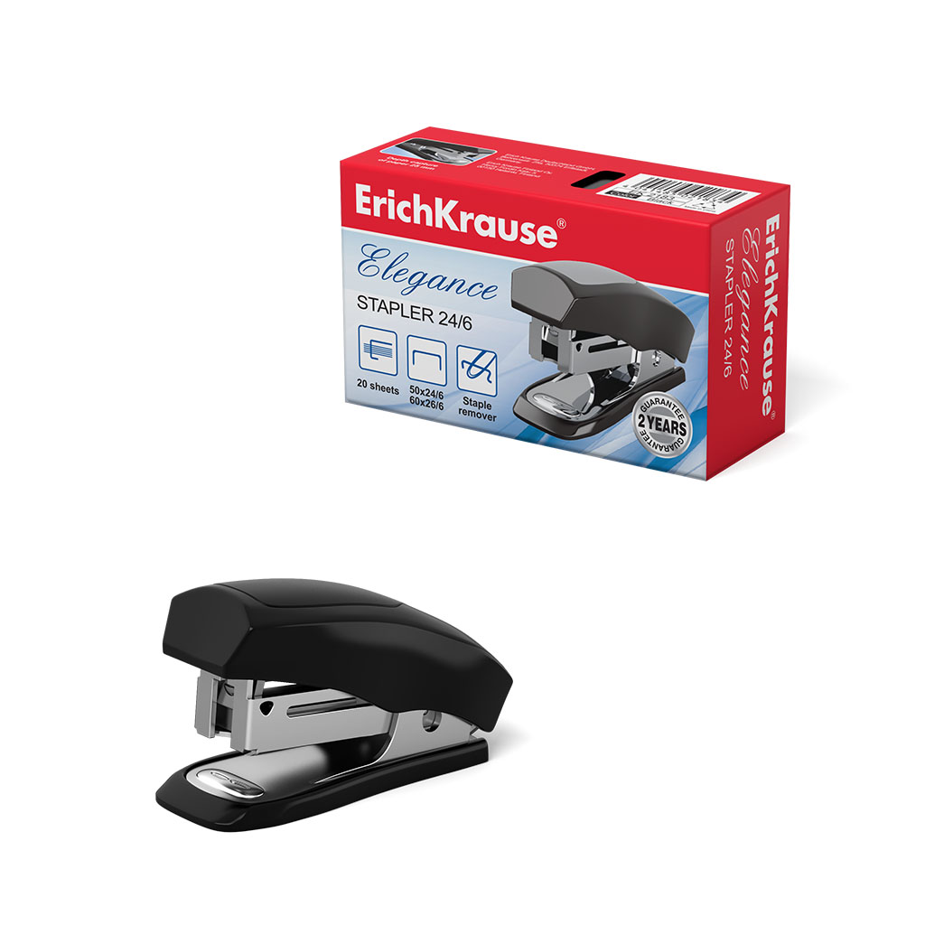 Мини-степлер №24/6 ErichKrause Elegance Classic до 20 листов, черный (в коробке по 1 шт.)